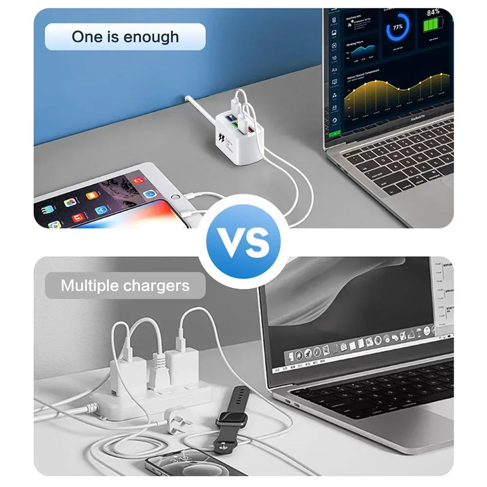 Caricatore USB Veloce 6 In 1 Stazione Ricarica Da Tavolo Con Cavo Da 1 M Hub USB Integrato Compatibile iPhone