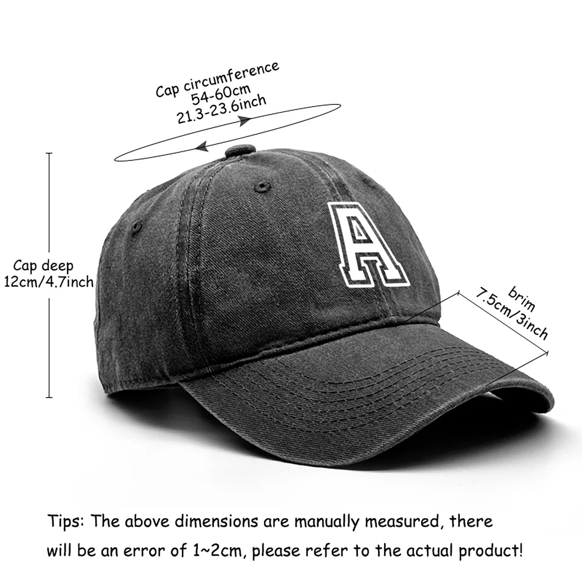 Berretto Da Baseball Unisex Con Stampa Lettera Iniziale AZ Cotone Lavato Retrò Con Visiera Sportiva