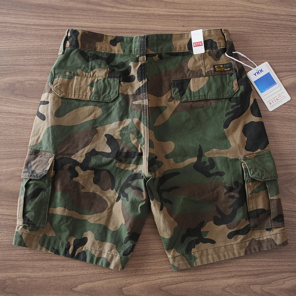 Estate New American Retro Camouflage Cargo Shorts Da Uomo In Cotone Lavato Con Multi Tasche