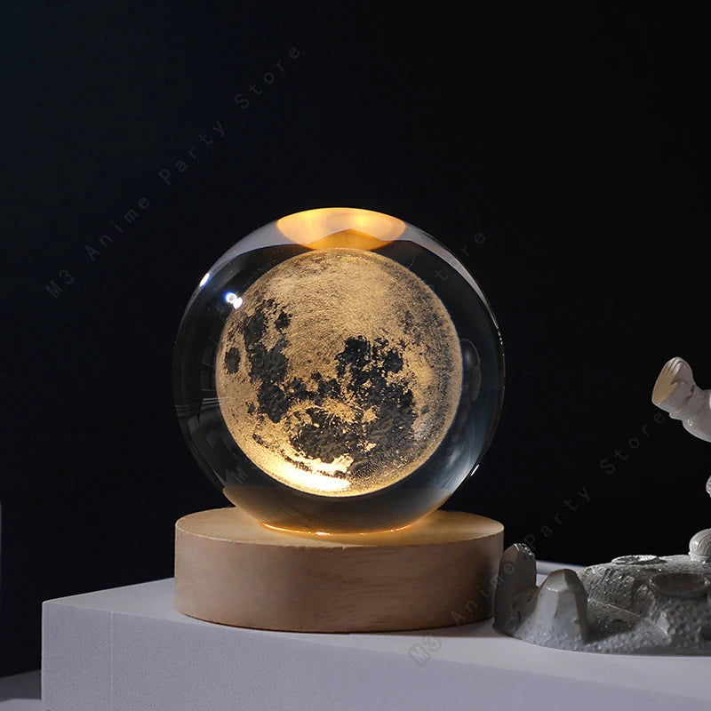 Sfera Di Cristallo 3D Luce Notturna Lampada A LED Per Comodino Galassia Saturno Pianeti Luna 5 Cm Regalo Per Bambini