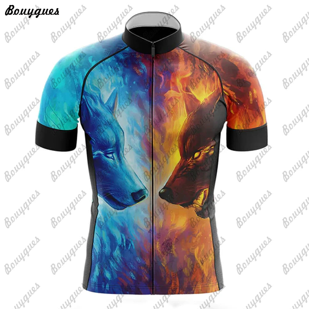 Maglia Ciclismo Uomo Wolf Pro Team MTB Downhill Alta Qualita Tricot Traspirante Con Tasche E Asciugatura Rapida