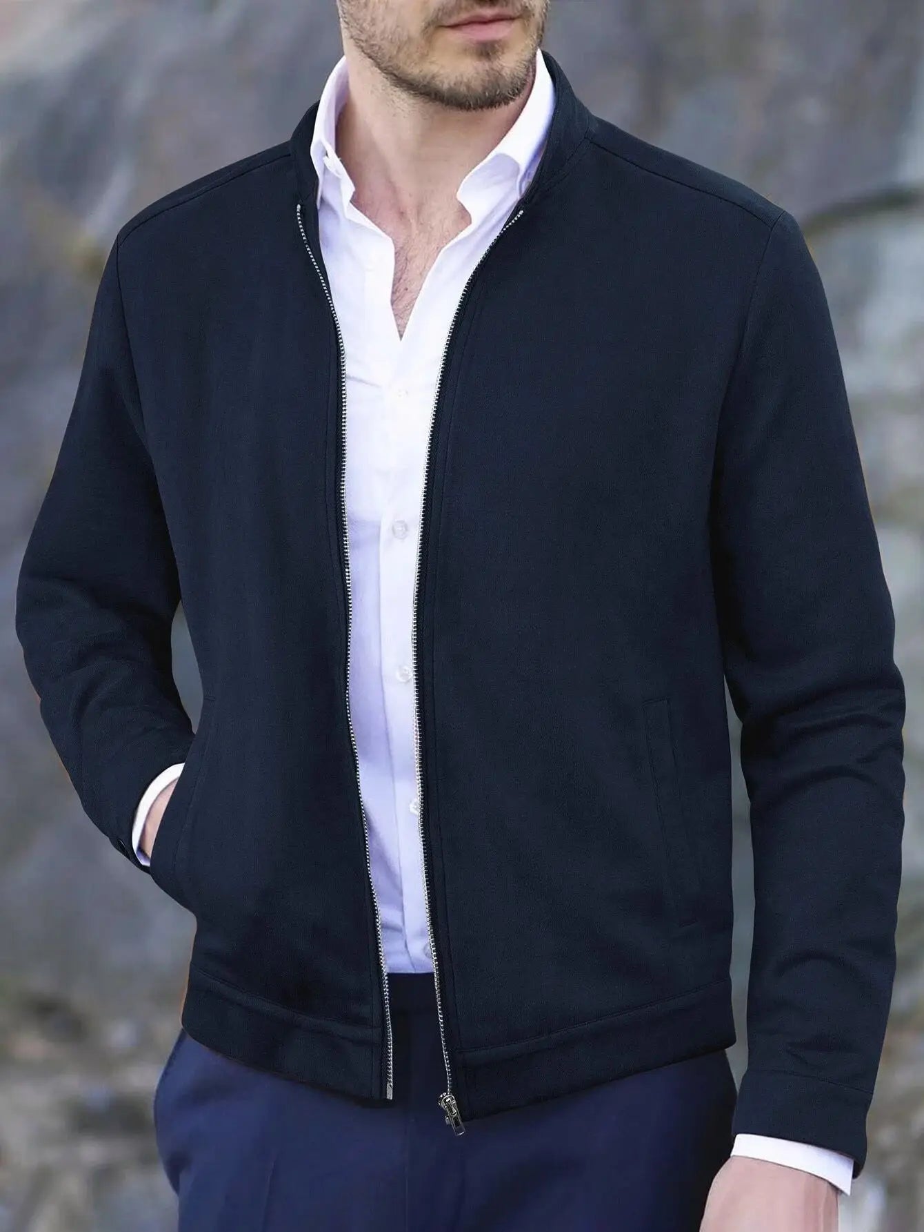 Giacca Uomo Slim Fit Colletto Coreano Autunno Inverno Casual Business Con Cerniera