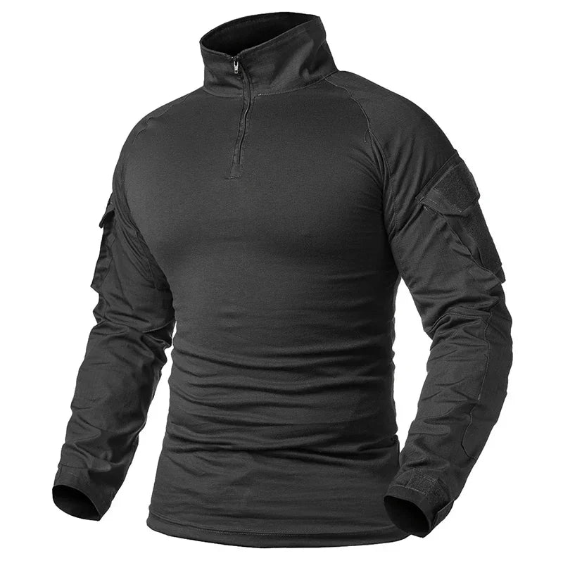 Camicie Tattiche Esterno A Maniche Lunghe Con Cerniera Quarter Zip Ripstop Cotone Resistente Camouflage Per Airsoft Uomo