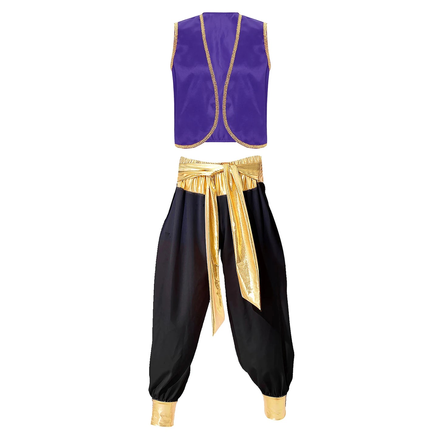 Costume Fantasy Myth Prince Aladin per adulti Gilet senza maniche e pantaloni Abito da palcoscenico per feste a tema Halloween Cosplay