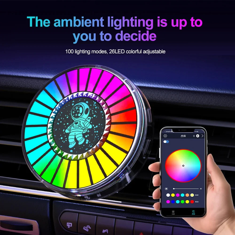 Luci ritmiche musicali per auto, luce d'atmosfera a LED, deodorante per ambienti, controllo del suono, app