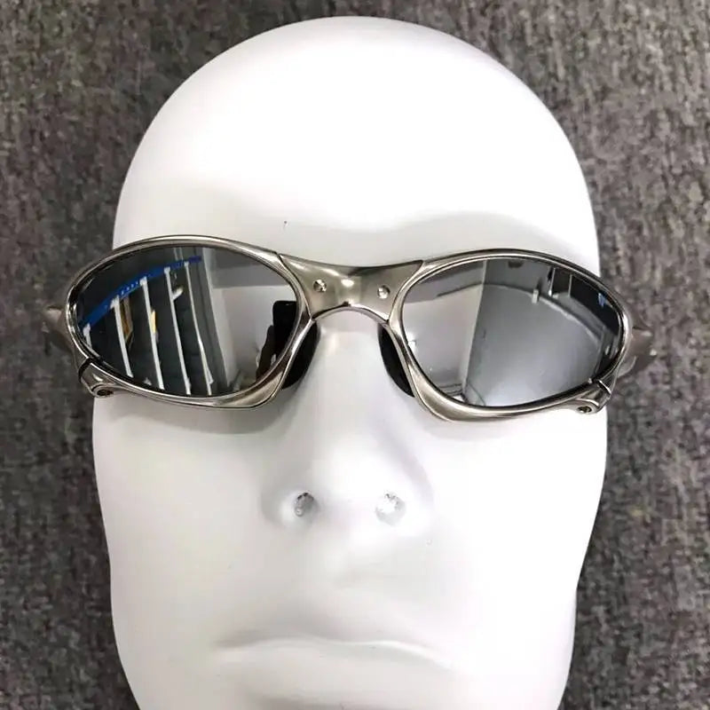 Occhiali Da Sole Polarizzati Unisex Per Ciclismo MTB Equitazione UV400 Lenti In Policarbonato Frame In Metallo Argento