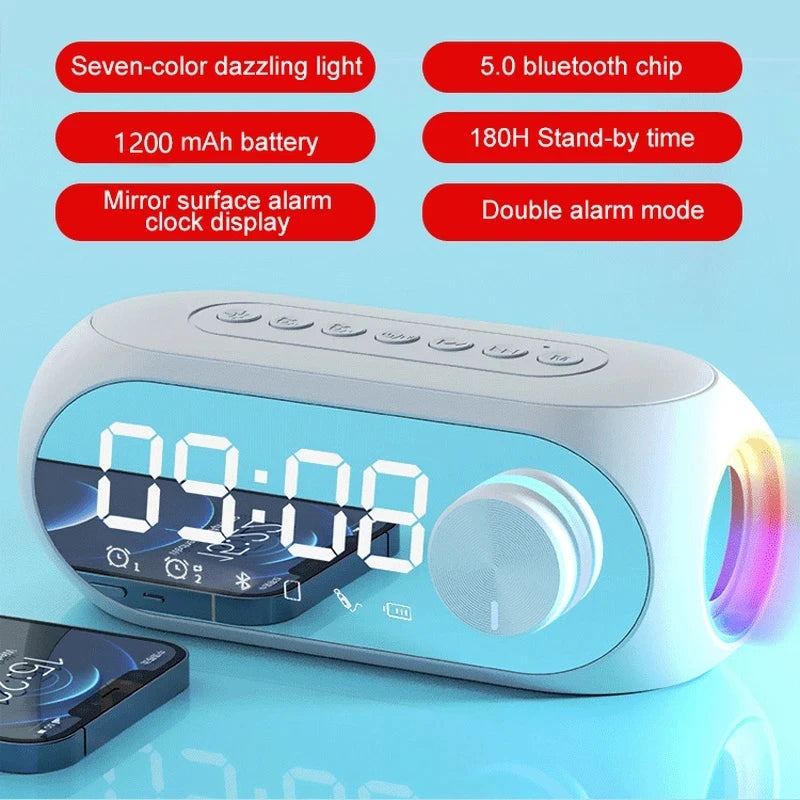 Sveglia Radio FM Con Altoparlante Bluetooth Subwoofer Portatile Con Lampada Integrata E Suono Wireless
