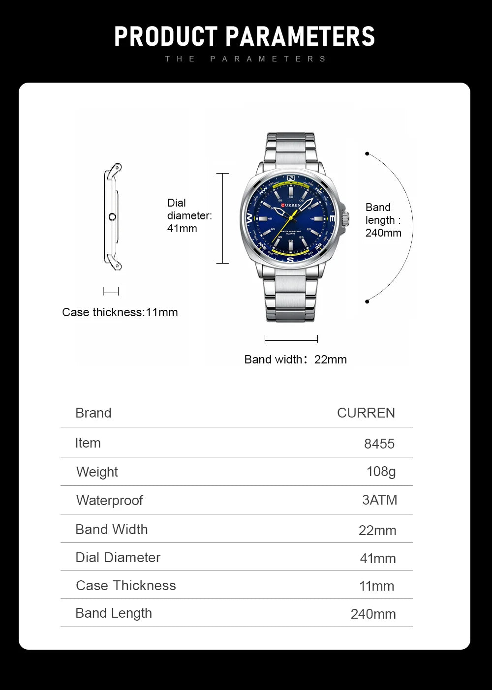 Curren Orologio Da Polso Da Uomo Quarzo Per Business Casual Con Cinturino In Acciaio Inossidabile Impermeabile 8455