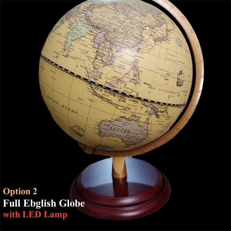 Globo Terrestre 20cm LED Con Base In Legno Di Sequoia Globo Del Mondo Inglese E Cinese HD Stampato 360 Gradi