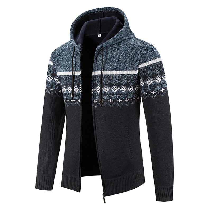 Maglione Invernale Da Uomo In Pile Con Cappuccio Cardigan Caldo Con Cerniera Lavorato A Maglia