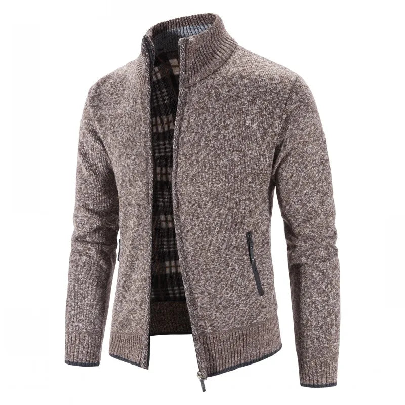 Cardigan Uomo Invernale Con Zip Colletto Mandarino Lavorato A Maglia Tinta Unita Casual Favocent
