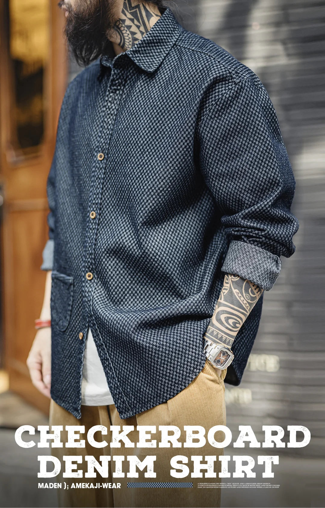 Camicia Jeans Quadri Retrò Da Uomo Con Maniche Lunghe E Giacca Monopetto Con Risvolto Ampio Versatile Primavera Autunno