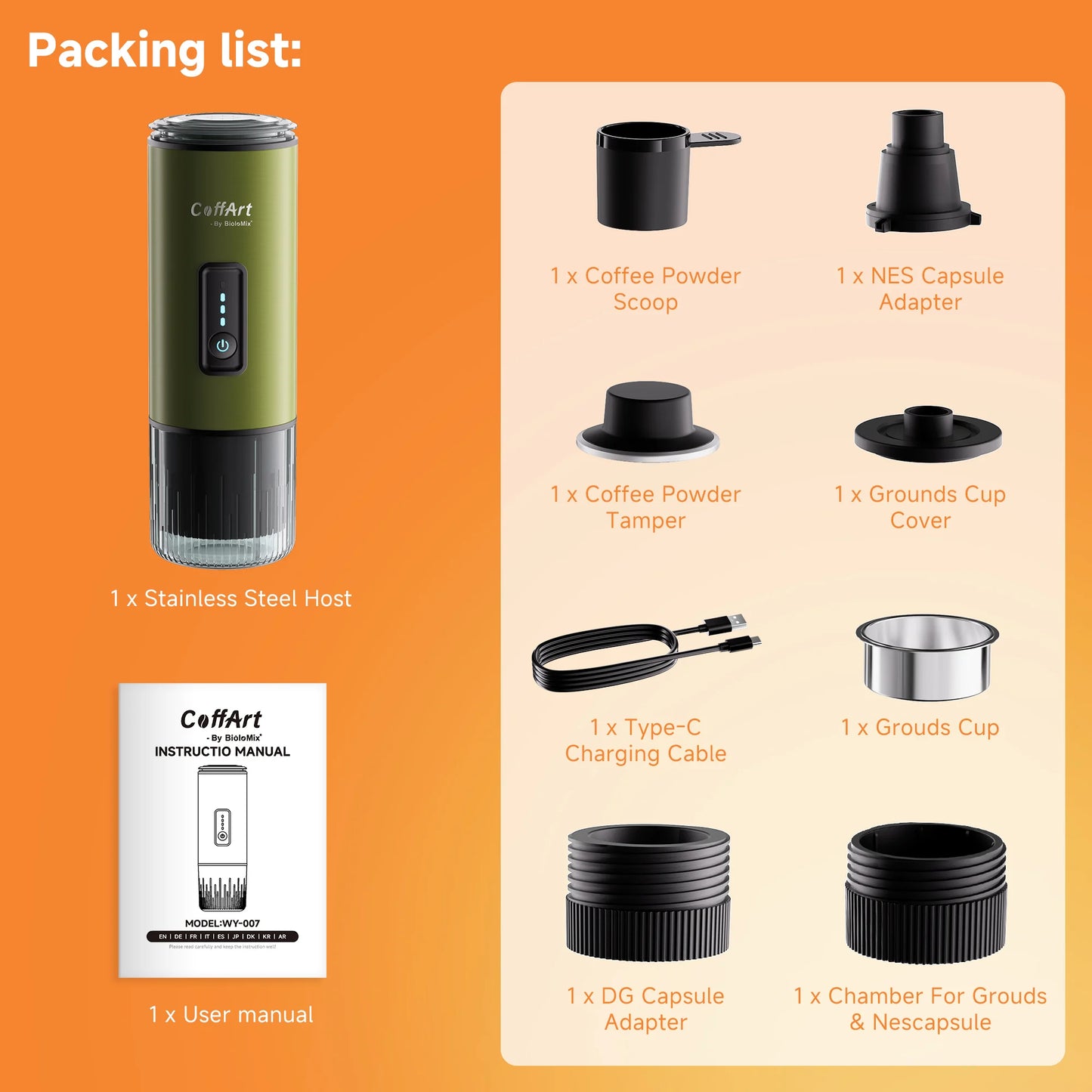 Biolomix Caffettiera Portatile 3 In 1 Per Viaggiatori Espresso USB 12V Compatibile Nespresso Dolce Gusto