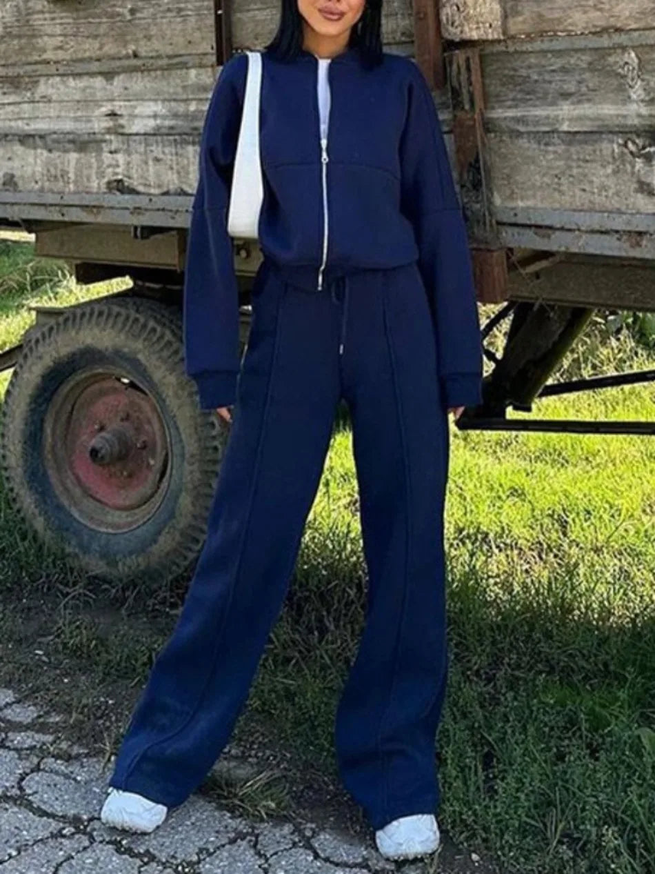 Completo Due Pezzi Da Donna Autunno Inverno Cardigan Sportivo A Maniche Lunghe Pantaloni Con Coulisse Street Style