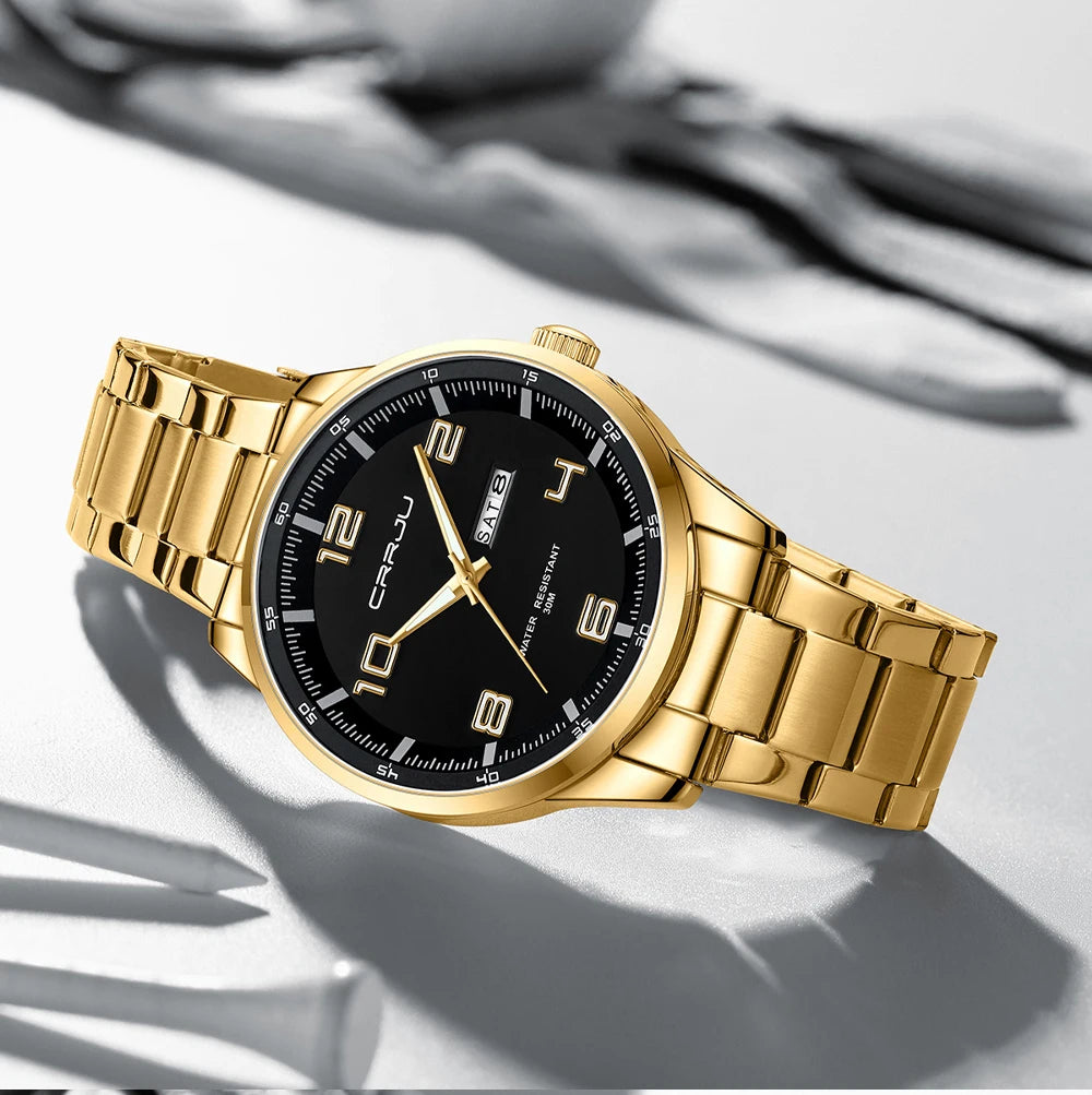 CRRJU Orologi Da Uomo Nuovi Casual Business Cinturino In Acciaio Inox Quarzo Con Data Lancette Luminose
