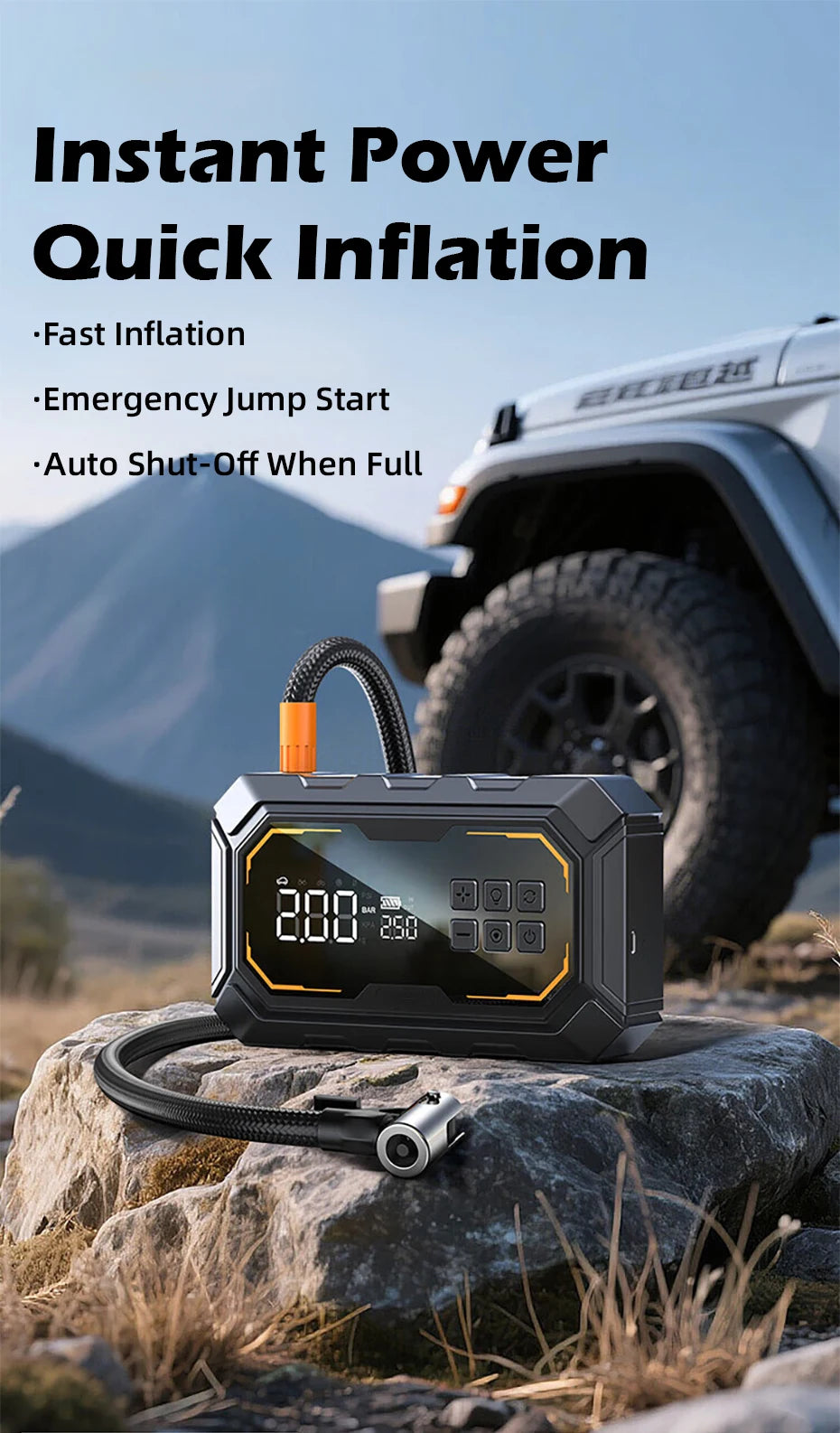 Avviatore Emergenza 4 In 1 Auto Con Compressore 150 PSI Gonfiatore Pneumatici Power Bank 12V Torcia LED 6000mAh