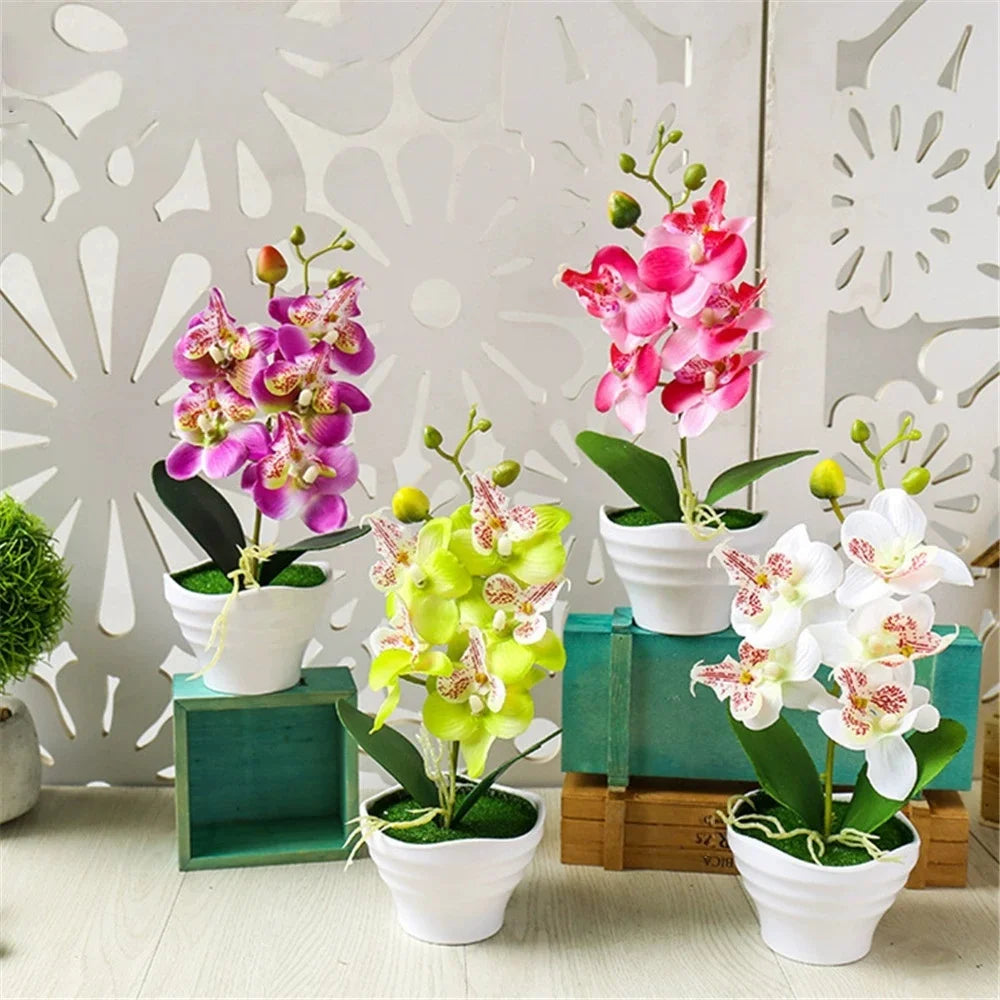 Orchidee Artificiali Con Vaso Bianco Pianta Finta Seta Decorazione Domestica Fiori Finti