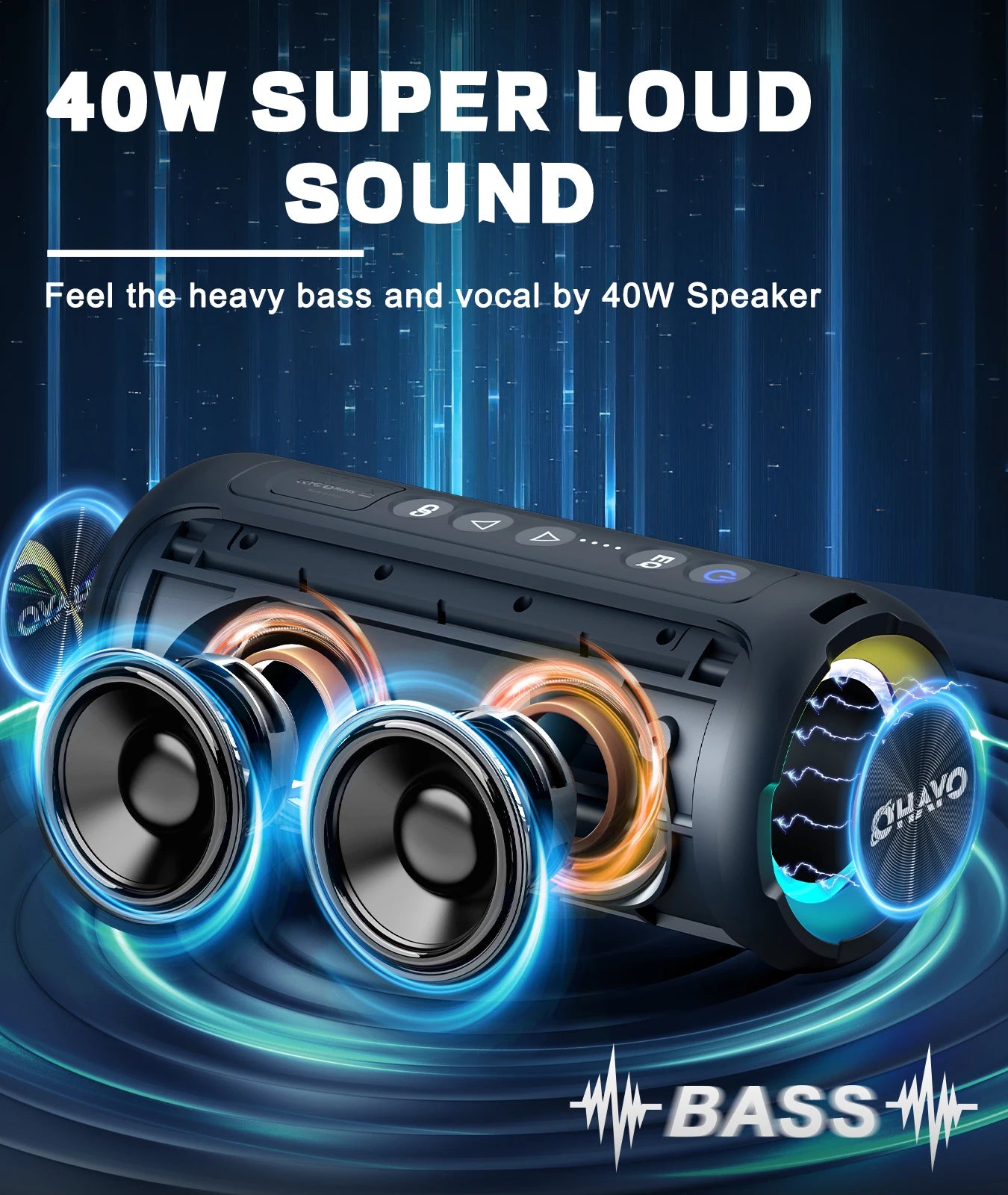 Ortizan X8 Pro Altoparlante Bluetooth Portatile 40 W Suono Stereo Impermeabile IPX7 Bassi Deep Luci RGB 30 Ore 3 EQ
