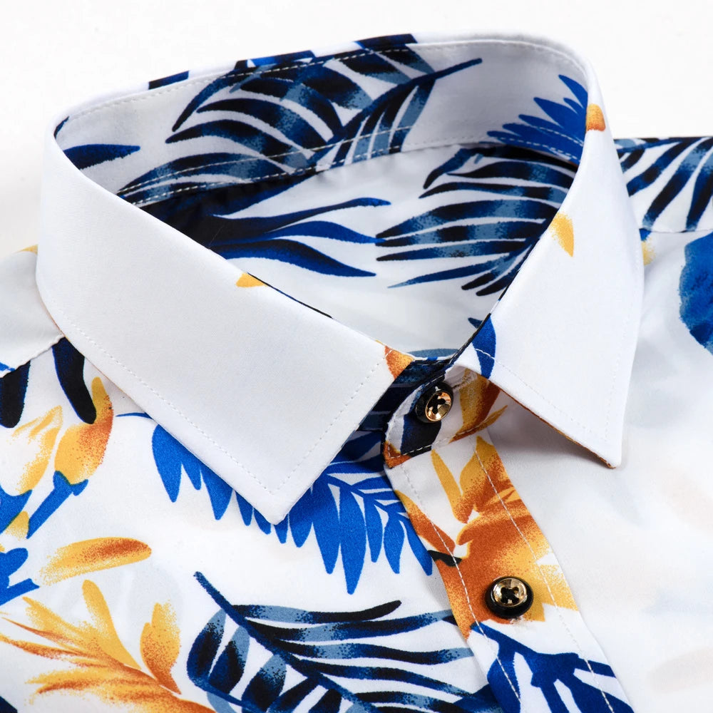 Camicia Da Uomo Maniche Lunghe Stampa Color Block Elasticizzata Con Bottoni Per Vacanze Estive In Spiaggia