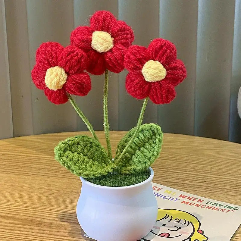 Fiore In Vaso Fai Da Te Rosa Mini Tessuti A Mano Per Scrivania Ufficio Decorazione Casa Filo Di Lana