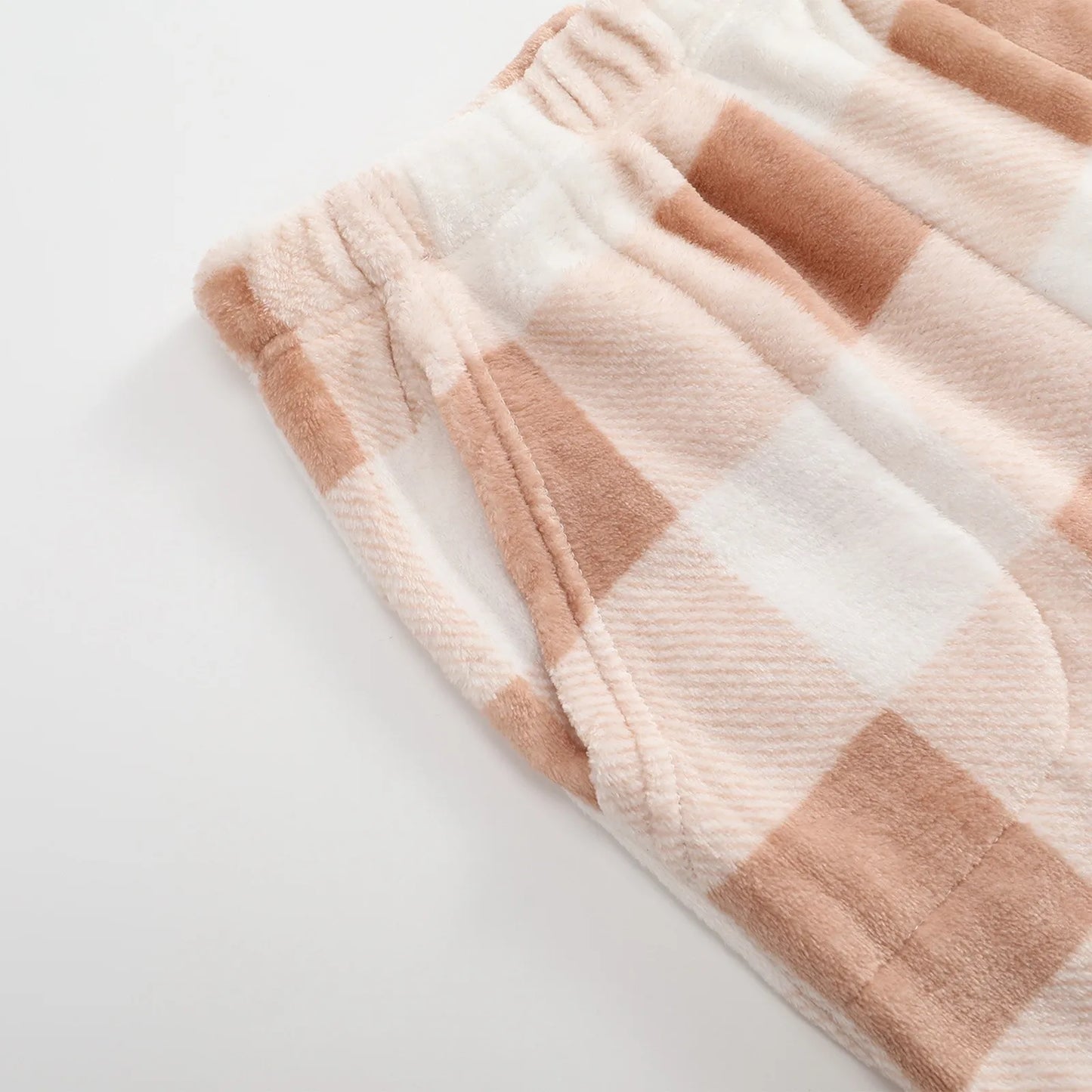 Pantaloni Del Pigiama Da Donna Con Vita Elastica E Scozzesi In Pile Morbidi Con Tasche Peluche