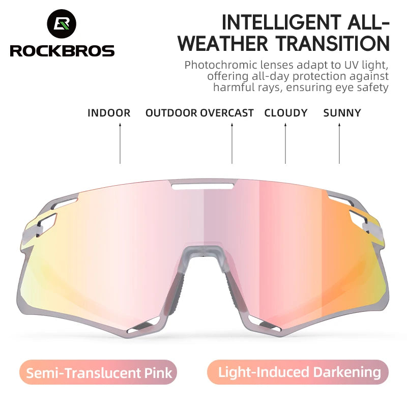 ROCKBROS Occhiali Da Ciclismo Leggeri Senza Cornice Lenti Fotocromatiche Ad Alta Definizione Per Strada Sportivi