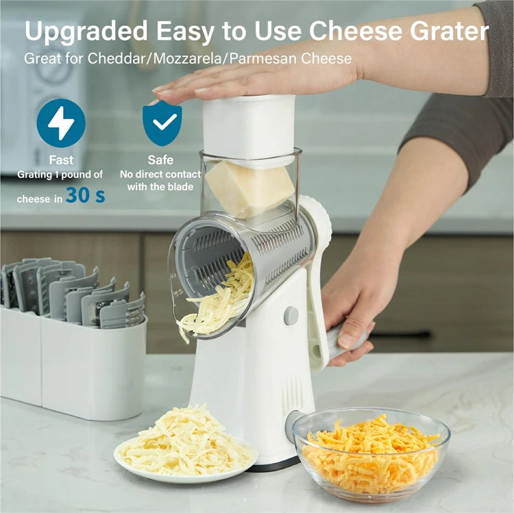 LMETJMA 5 In 1 Grattugia Rotante Per Formaggio Verdura Mandolino Julienne Affettatrice Waffle Cutter Noci Chopper JT247