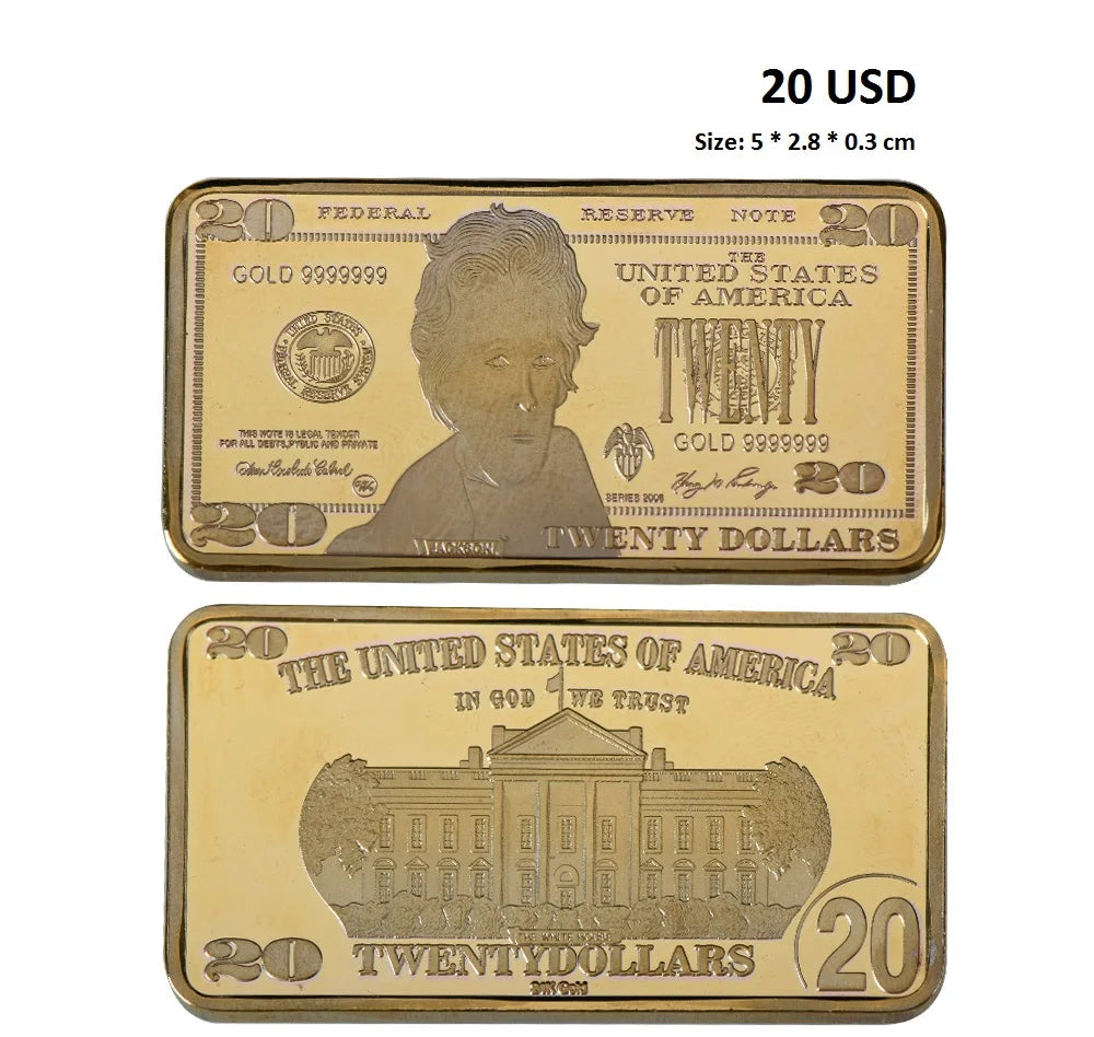 Barra Placcata Oro 24K E Argento Design Dollaro USA Moneta Souvenir Da Collezione Regalo Per Uomo