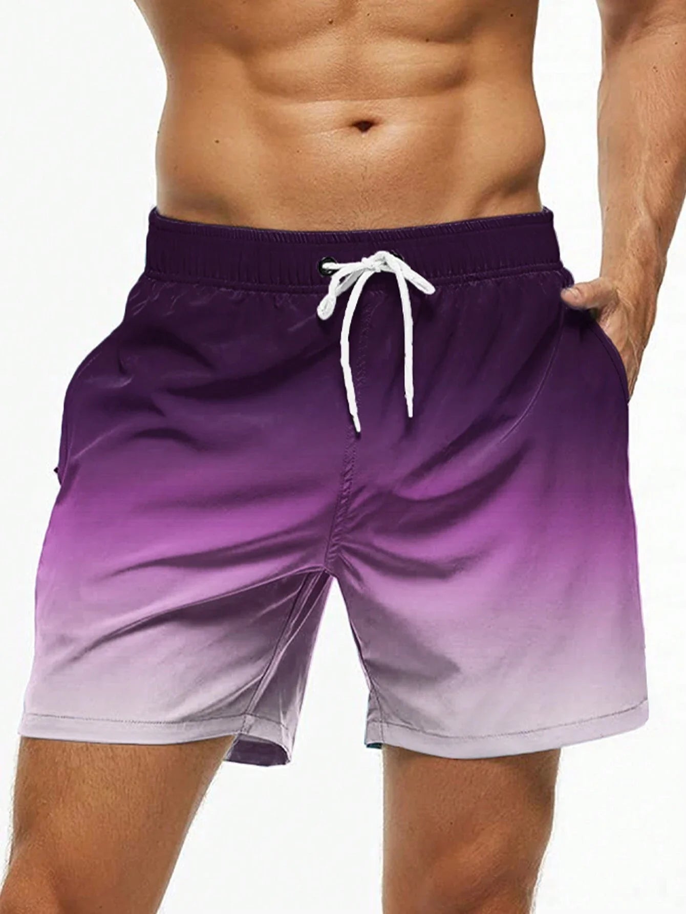 Pantaloncini Da Mare Uomo Gradiente Color Block Elastico Vita Coulisse Estate Traspiranti Stampa 3D Streetwear Corti
