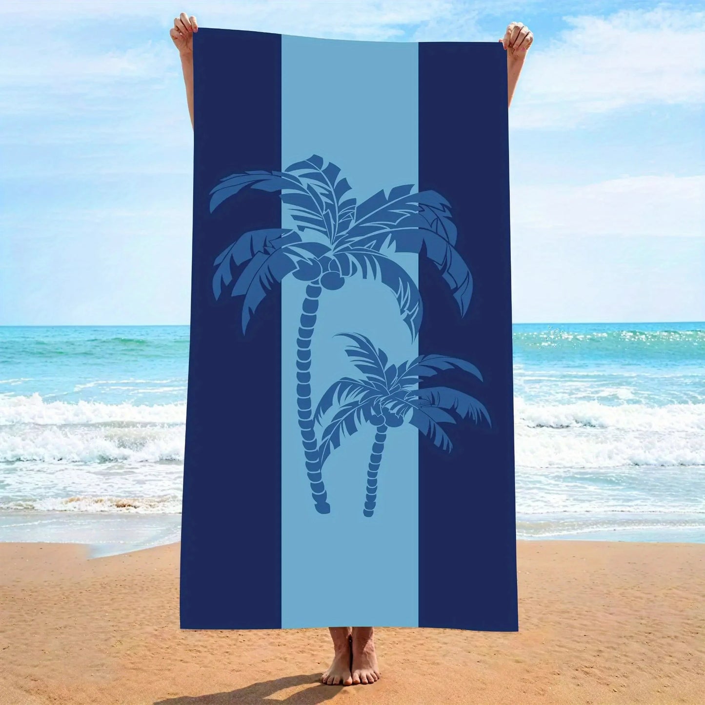 Asciugamano Da Spiaggia Palma Blu Veloce Asciugatura Protezione Solare Antivento Per Campeggio Piscina Viaggiatori