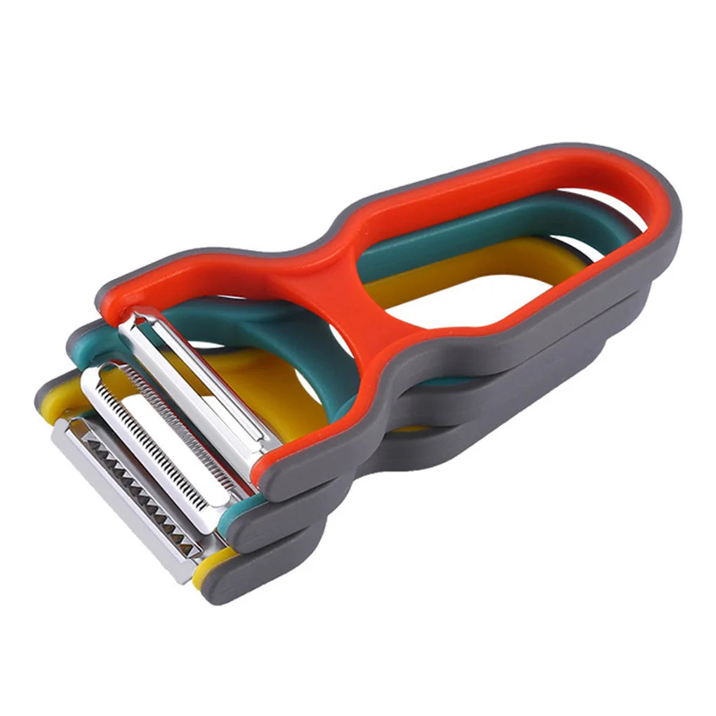Set Cucina 3 Pezzi In Acciaio Inossidabile Pelapatate Frutta Verdura Tritatutto Affettatrice Grattugia Colore Casuale
