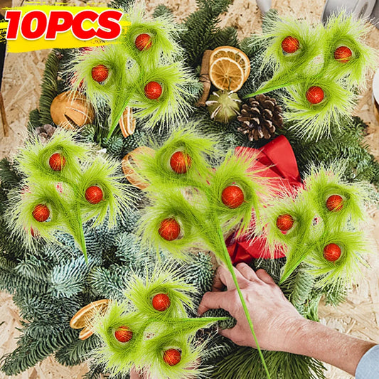 Erba di pampa artificiale con palla glitterata rossa Plettri natalizi Piante finte verdi per decorazioni per la festa nuziale dell'albero di Natale