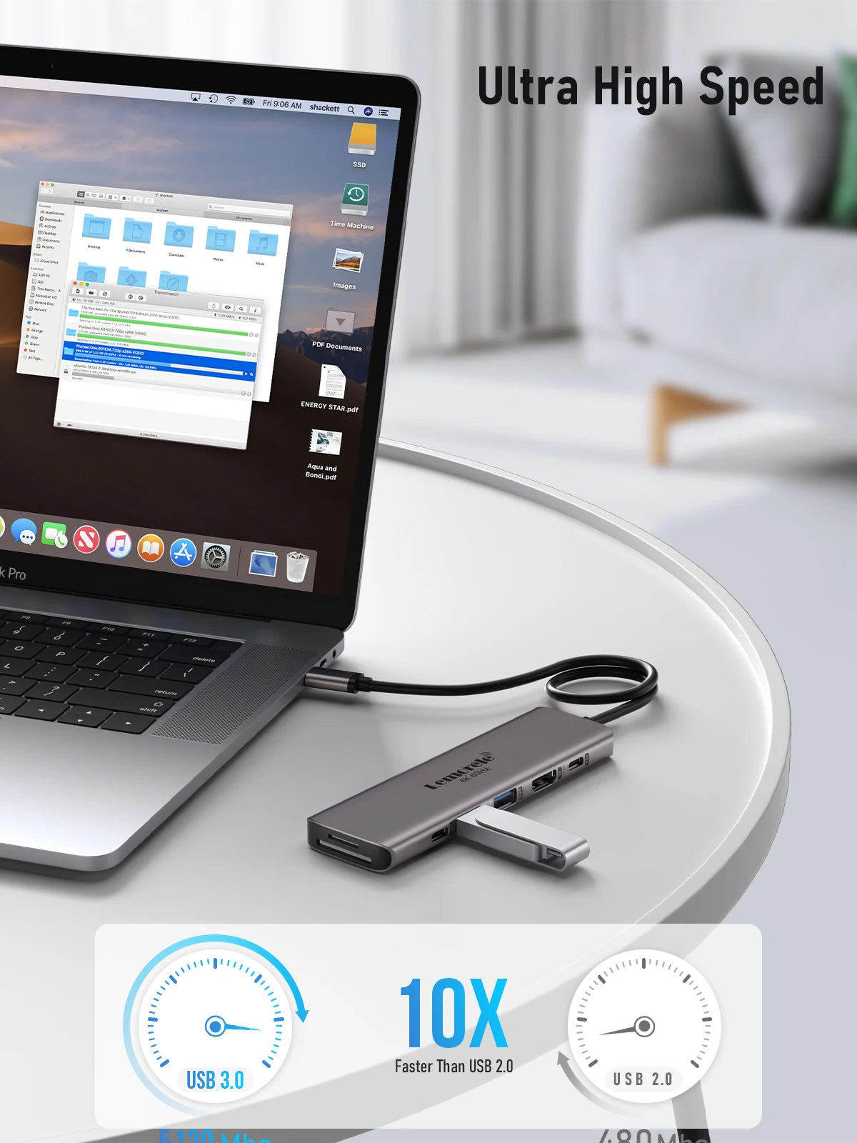 Lemorele Dock USB C 7in1 Hub HDMI 4K 60Hz USB 3.0 PD 100W Carica Per MacBook Pro Laptop