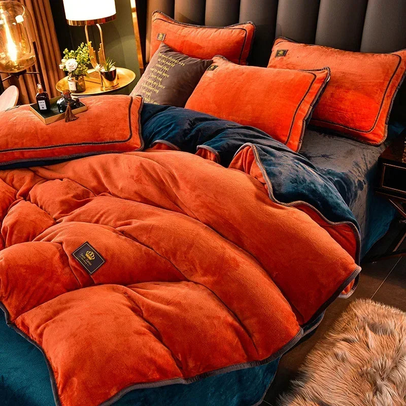 Set Di Biancheria Da Letto In Pile Di Latte Ultra Spesso Queen Size Copripiumino Invernale Caldo Di Fascia Alta