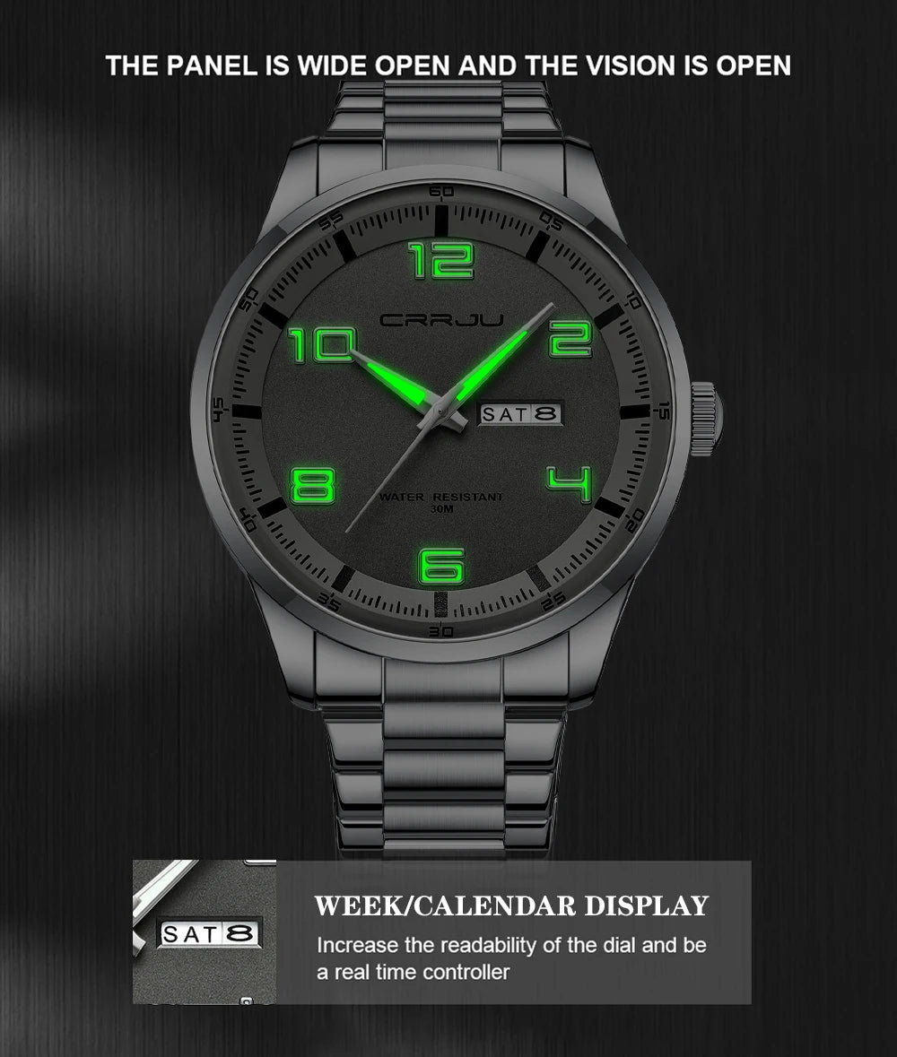 CRRJU Orologi Da Uomo Nuovi Casual Business Cinturino In Acciaio Inox Quarzo Con Data Lancette Luminose