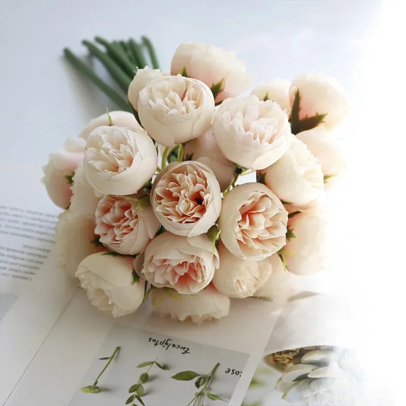 Rosa Rosa Peonia Fiori Artificiali In Seta Bouquet Da 27 Teste Per Vaso Da Tavolo Decorazione Nozze Casa