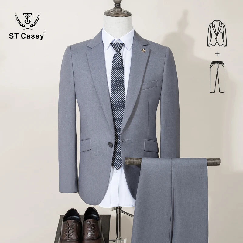ST Cassy Abito Uomo Slim Fit Tinta Unita Monopetto Pantaloni Set Da 2 Pezzi Formale Ufficio