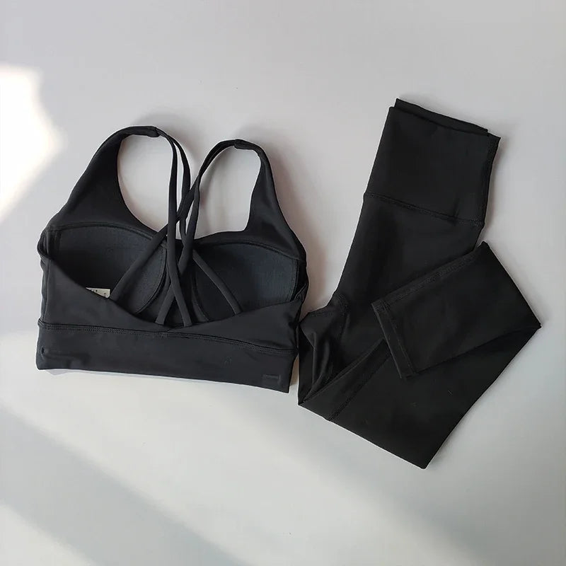 Tuta Da Yoga Donna Con Reggiseno Sportivo Fascia Alta Leggings Dimagranti Set Traspirante