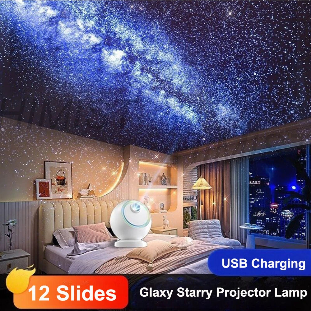 Meteor Dinamico 12 in 1 Lampada Proiettore Galaxy Ultra Trasparente Rotante con Lettore Musicale Regalo per Bambini