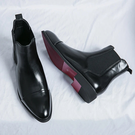 Stivaletti Chelsea Uomo Slip On Con Punta Tonda E Suola Rossa In PU Spedizione Gratuita Taglia 38 46 Scarpe Da Uomo