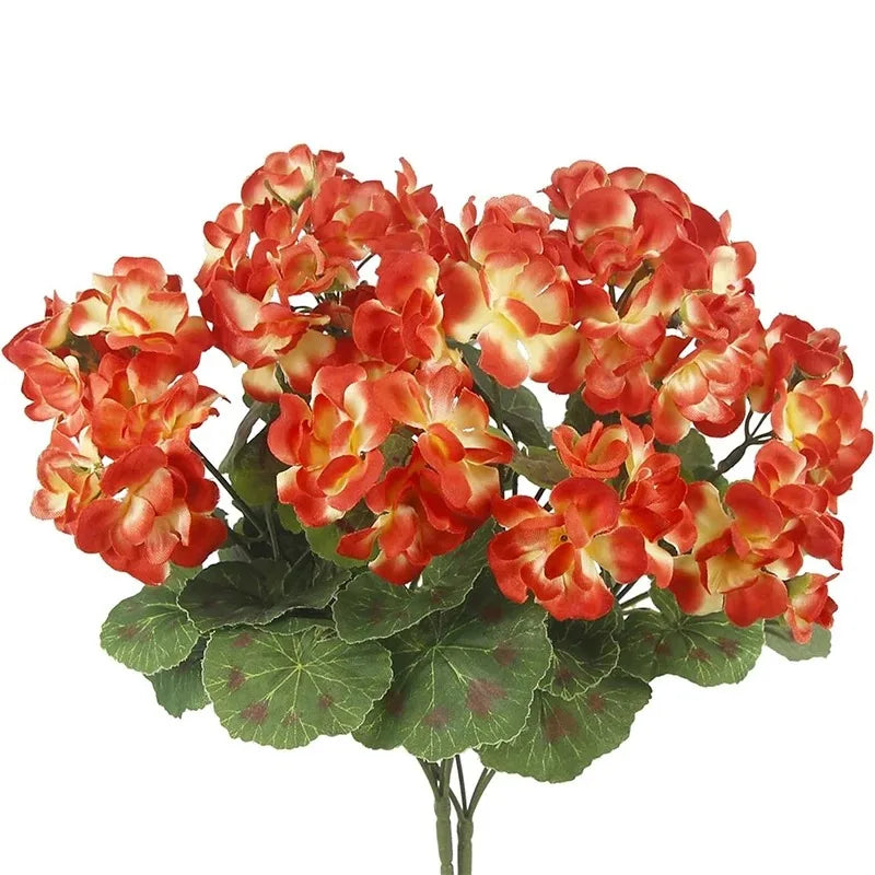 Geraniumi Artificiali 14 Pollici Fiori Rossi Bouquet di Seta Cespugli per Fioriere Portico Patio Casa Decorazione