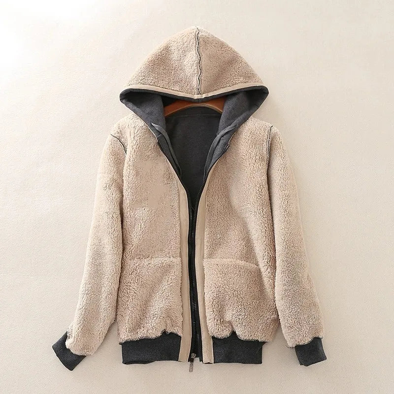 Cappotto Invernale Donna In Peluche Con Cappuccio E Zip Felpa In Pile Calda E Morbida Con Pelliccia Artificiale