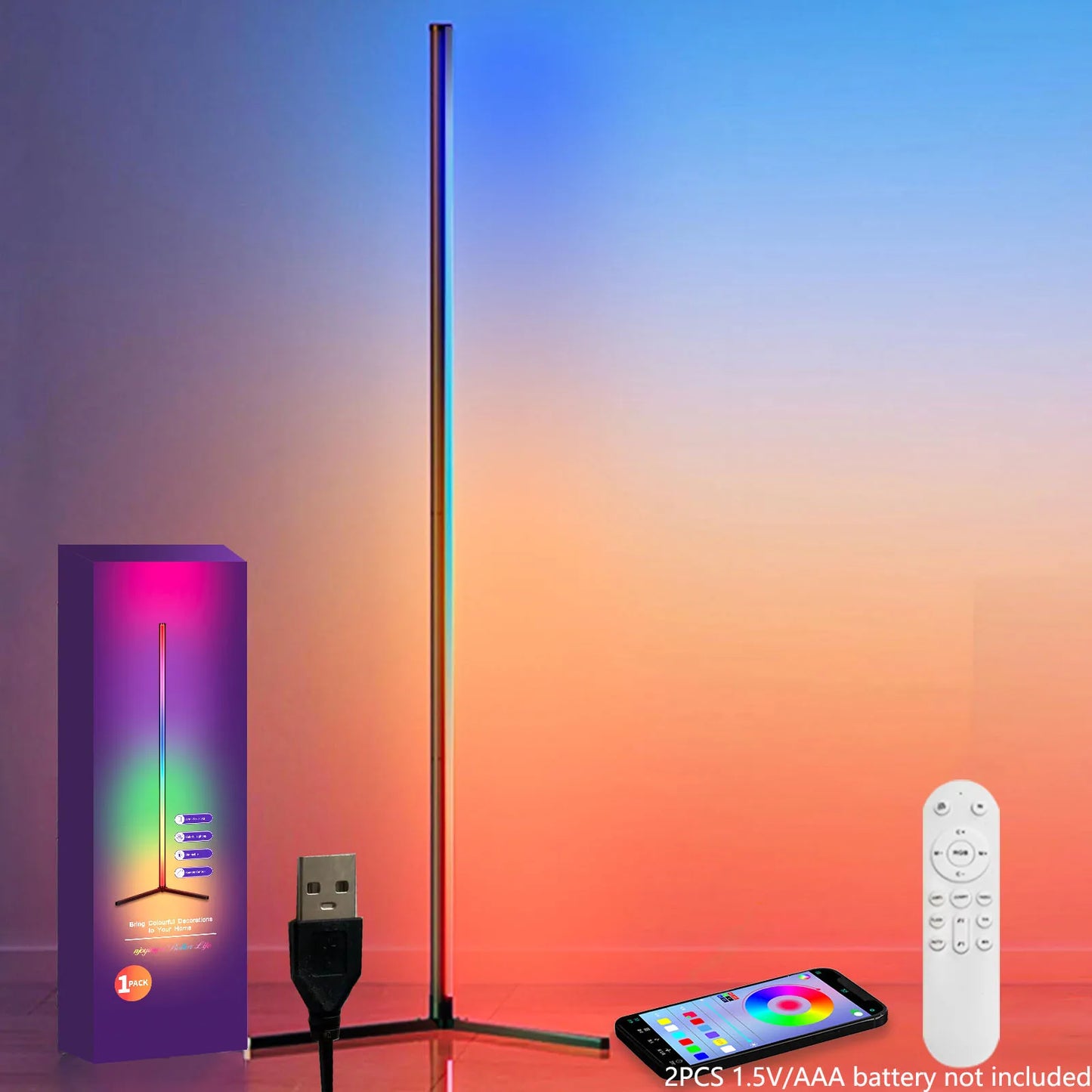 Lampada Da Terra Angolare RGB Dimmerabile Con Controllo Tramite App E Sincronizzazione Musicale
