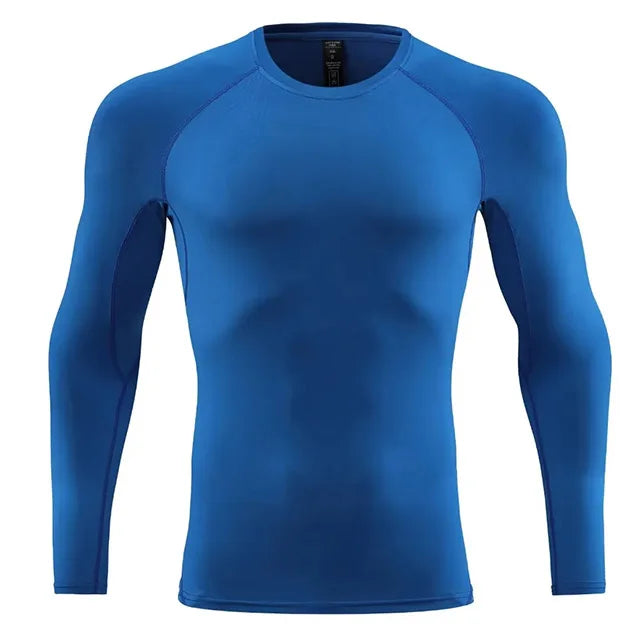 T-shirt da uomo slim a maniche lunghe T-shirt sportiva da palestra T-shirt da compressione fitness da corsa Maglia da calcio da jogging all'aperto attillata rapida