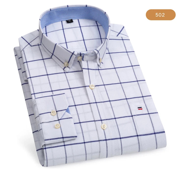 Camicia Da Uomo Oxford Abbottonata Maniche Lunghe In Cotone Al 100 Percento Con Tasca A Quadri Piccoli Stile Casual