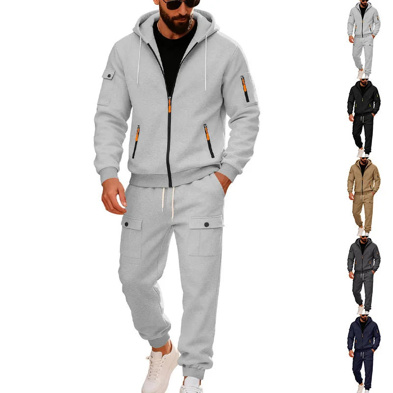 Set Maglione Con Cappuccio Moda Sportiva All'Aria Aperta In Velluto Sciolto Da Uomo Autunno Inverno