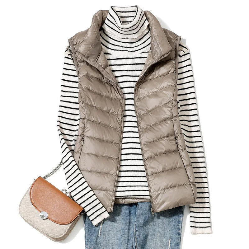 Gilet Piumino Donna Leggero Autunno Primavera Bianco Senza Maniche Piumino D Anatra Per Ufficio