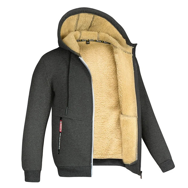 Felpa Cappotto Unisex Con Cappuccio Inverno Lana Di Agnello Tasche Frontali Cerniera Calda Foderata In Peluche Cardigan
