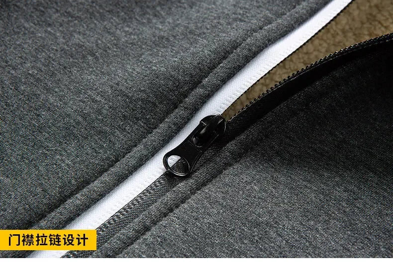 Felpa con Cappuccio Calda da Uomo con Fodera in Pile di Agnello Spessa Zip Antivento Abbigliamento Sportivo Casual