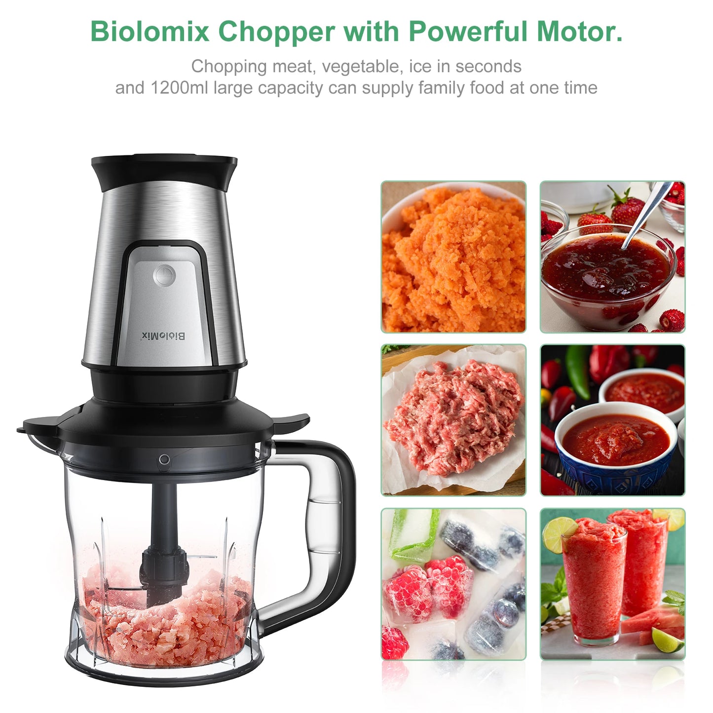 Biolomix TB23M Robot da Cucina 3 in 1 700W Potente Multifunzione Frullatore Spremiagrumi e Tritatutto per Famiglie